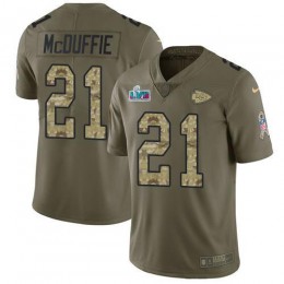 Chiefs #21 Trent McDuffie Olive/Camo Super Bowl LVII Patch Men's Stitched NFL Limited 2017 Salute To Service Jersey