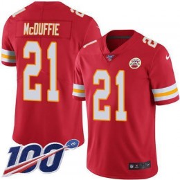 Chiefs #21 Trent McDuffie Red Team Color Men's Stitched NFL 100th Season Vapor Limited Jersey