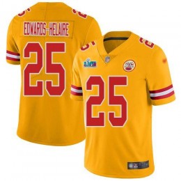 Chiefs #25 Clyde Edwards-Helaire Gold Super Bowl LVII Patch Men's Stitched NFL Limited Inverted Legend Jersey