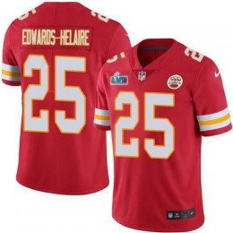 Chiefs #25 Clyde Edwards-Helaire Red Team Color Super Bowl LVII Patch Men's Stitched NFL Vapor Untouchable Limited Jersey