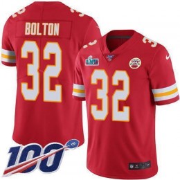 Chiefs #32 Nick Bolton Red Team Color Super Bowl LVII Patch Men's Stitched NFL 100th Season Vapor Limited Jersey