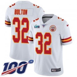 Chiefs #32 Nick Bolton White Super Bowl LVII Patch Men's Stitched NFL 100th Season Vapor Limited Jersey