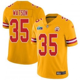 Chiefs #35 Jaylen Watson Gold Super Bowl LVII Patch Men's Stitched NFL Limited Inverted Legend Jersey