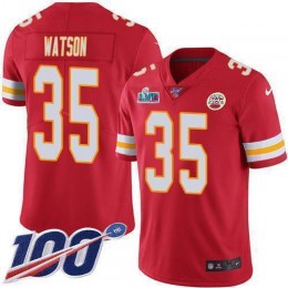 Chiefs #35 Jaylen Watson Red Team Color Super Bowl LVII Patch Men's Stitched NFL 100th Season Vapor Limited Jersey