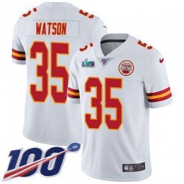 Chiefs #35 Jaylen Watson White Super Bowl LVII Patch Men's Stitched NFL 100th Season Vapor Limited Jersey