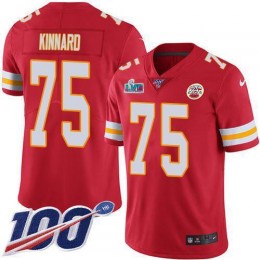 Chiefs #75 Darian Kinnard Red Team Color Super Bowl LVII Patch Men's Stitched NFL 100th Season Vapor Limited Jersey