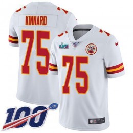 Chiefs #75 Darian Kinnard White Super Bowl LVII Patch Men's Stitched NFL 100th Season Vapor Limited Jersey