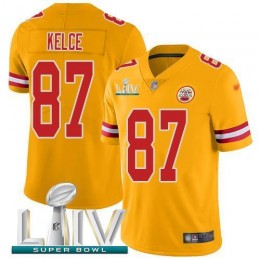 Chiefs #87 Travis Kelce Gold Super Bowl LIV 2020 Men's Stitched NFL Limited Inverted Legend Jersey