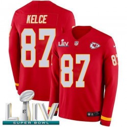 Chiefs #87 Travis Kelce Red Super Bowl LIV 2020 Team Color Men's Stitched NFL Limited Therma Long Sleeve Jersey