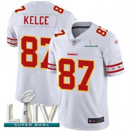 Chiefs #87 Travis Kelce White Super Bowl LIV 2020 Men's Stitched NFL Limited Team Logo Fashion Jersey