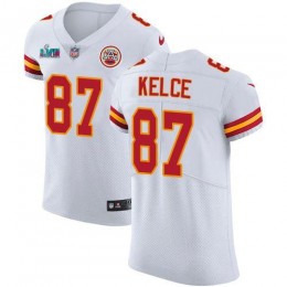 Chiefs #87 Travis Kelce White Super Bowl LVII Patch Men's Stitched NFL Vapor Untouchable Elite Jersey