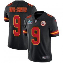 Chiefs #9 JuJu Smith-Schuster Black Super Bowl LVII Patch Men's Stitched NFL Limited Rush Jersey