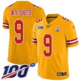 Chiefs #9 JuJu Smith-Schuster Gold Super Bowl LVII Patch Men's Stitched NFL Limited Inverted Legend 100th Season Jersey