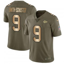 Chiefs #9 JuJu Smith-Schuster Olive/Gold Men's Stitched NFL Limited 2017 Salute To Service Jersey