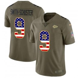 Chiefs #9 JuJu Smith-Schuster Olive/USA Flag Men's Stitched NFL Limited 2017 Salute To Service Jersey