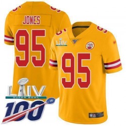 Chiefs #95 Chris Jones Gold Super Bowl LIV 2020 Men's Stitched NFL Limited Inverted Legend 100th Season Jersey
