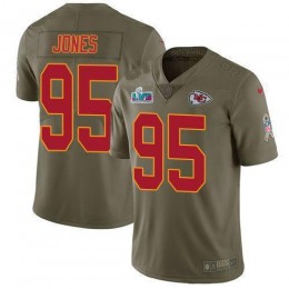 Chiefs #95 Chris Jones Olive Super Bowl LVII Patch Men's Stitched NFL Limited 2017 Salute To Service Jersey