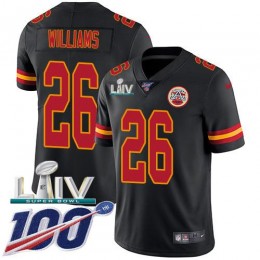 Kansas City Chiefs #26 Damien Williams Black Super Bowl LIV 2020 Men's Stitched NFL Limited Rush 100th Season Jersey