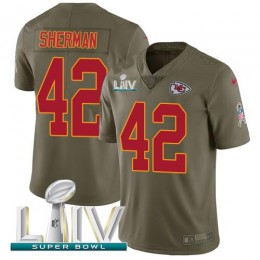 Kansas City Chiefs #42 Anthony Sherman Olive Super Bowl LIV 2020 Men's Stitched NFL Limited 2017 Salute To Service Jersey