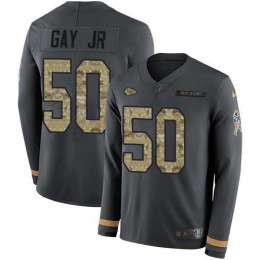 Kansas City Chiefs #50 Willie Gay Jr. Anthracite Salute to Service Men's Stitched NFL Limited Therma Long Sleeve Jersey
