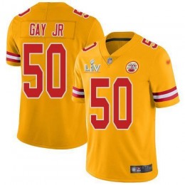 Kansas City Chiefs #50 Willie Gay Jr. Gold Men's Super Bowl LV Bound Stitched NFL Limited Inverted Legend Jersey