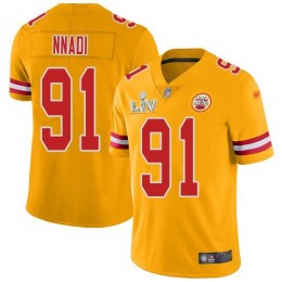 Kansas City Chiefs #91 Derrick Nnadi Gold Men's Super Bowl LV Bound Stitched NFL Limited Inverted Legend Jersey