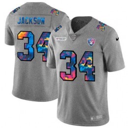 Las Vegas Raiders #34 Bo Jackson Men's Multi-Color 2020 NFL Crucial Catch NFL Jersey Greyheather