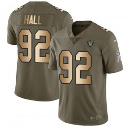 Las Vegas Raiders #92 P.J. Hall Olive/Gold Men's Stitched NFL Limited 2017 Salute To Service Jersey
