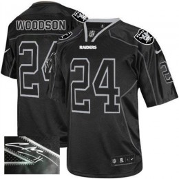Raiders #24 Charles Woodson Lights Out Black Men's Stitched NFL Elite Autographed Jersey
