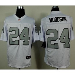 Raiders #24 Charles Woodson White Silver No. Men's Stitched NFL Elite Jersey