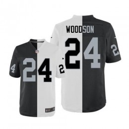 Raiders #24 Charles Woodson White/Black Men's Stitched NFL Elite Split Jersey