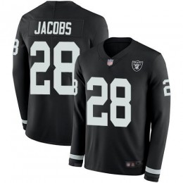 Raiders #28 Josh Jacobs Black Team Color Men's Stitched NFL Limited Therma Long Sleeve Jersey