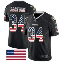 Raiders #34 Bo Jackson Black Men's Stitched NFL Limited Rush USA Flag Jersey