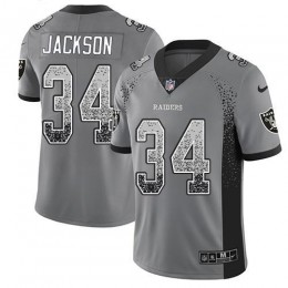 Raiders #34 Bo Jackson Gray Men's Stitched NFL Limited Rush Drift Fashion Jersey