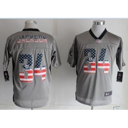 Raiders #34 Bo Jackson Grey Men's Stitched NFL Elite USA Flag Fashion Jersey
