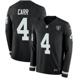 Raiders #4 Derek Carr Black Team Color Men's Stitched NFL Limited Therma Long Sleeve Jersey