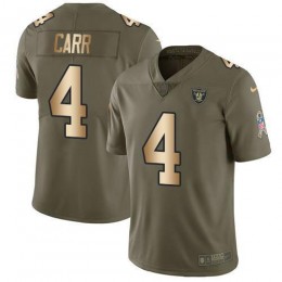 Raiders #4 Derek Carr Olive/Gold Men's Stitched NFL Limited 2017 Salute To Service Jersey
