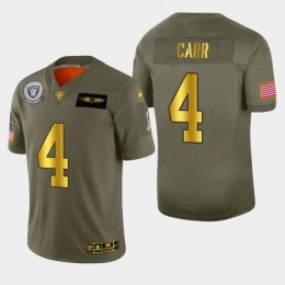 Raiders #4 Derek Carr Men's Olive Gold 2019 Salute To Service Limited NFL 100 Jersey
