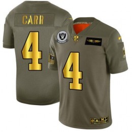 Raiders #4 Derek Carr NFL Men's Olive Gold 2019 Salute To Service Limited Jersey