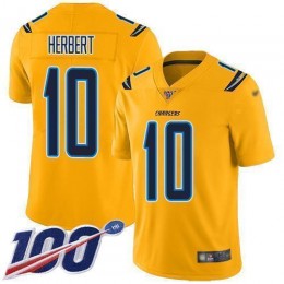 Chargers #10 Justin Herbert Gold Men's Stitched NFL Limited Inverted Legend 100th Season Jersey