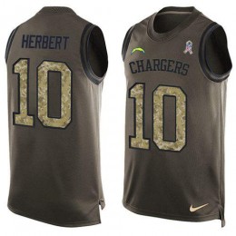 Chargers #10 Justin Herbert Green Men's Stitched NFL Limited Salute To Service Tank Top Jersey