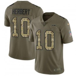 Chargers #10 Justin Herbert Olive/Camo Men's Stitched NFL Limited 2017 Salute To Service Jersey