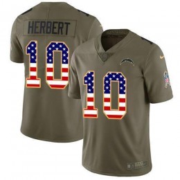 Chargers #10 Justin Herbert Olive/USA Flag Men's Stitched NFL Limited 2017 Salute To Service Jersey