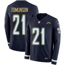 Chargers #21 LaDainian Tomlinson Navy Blue Team Color Men's Stitched NFL Limited Therma Long Sleeve Jersey