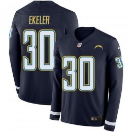 Chargers #30 Austin Ekeler Navy Blue Team Color Men's Stitched NFL Limited Therma Long Sleeve Jersey