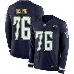 Los Angeles Chargers #76 Russell Okung Navy Blue Team Color Men's Stitched NFL Limited Therma Long Sleeve Jersey
