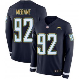 Los Angeles Chargers #92 Brandon Mebane Navy Blue Team Color Men's Stitched NFL Limited Therma Long Sleeve Jersey