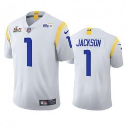 Los Angeles Los Angeles Rams #1 Desean Jackson Men's Super Bowl LVI Patch 2021 Vapor Limited NFL Jersey – White Men's