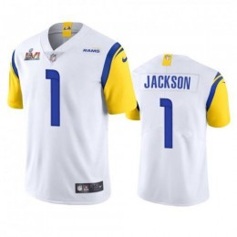 Los Angeles Los Angeles Rams #1 Desean Jackson Men's Super Bowl LVI Patch Alternate Vapor Limited NFL Jersey – White Men's