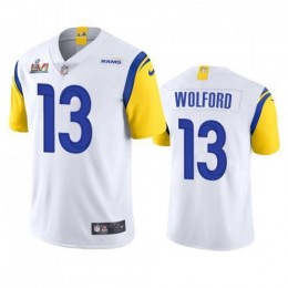 Los Angeles Los Angeles Rams #13 John Wolford Men's Super Bowl LVI Patch Alternate Vapor Limited NFL Jersey – White Men's